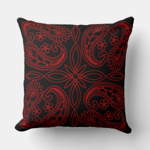 Coussin Carreau floral noir et rouge de motif de Paisley