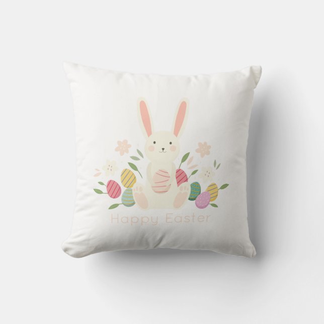 Coussin Carreau floral simple du lapin de Pâques | (Recto)