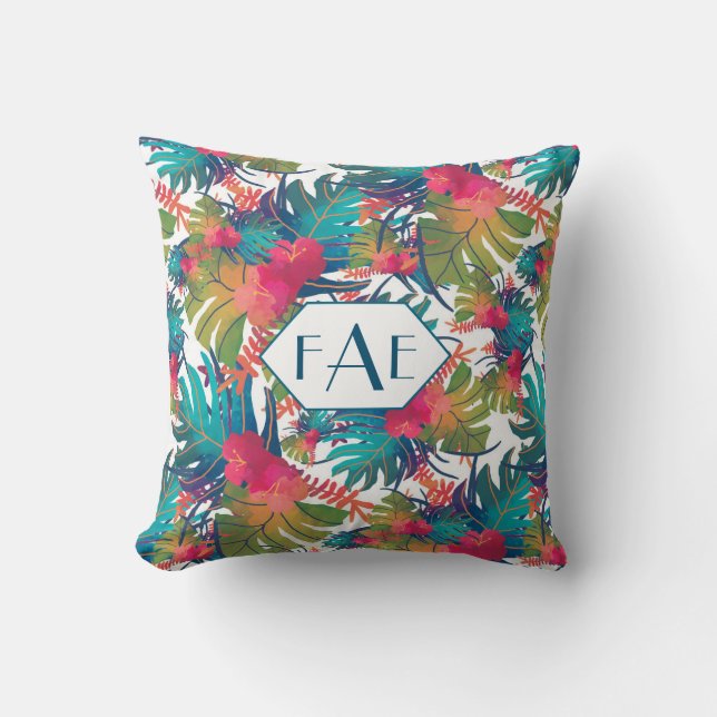 Coussin Carreau floral tropical de monogramme (Recto)
