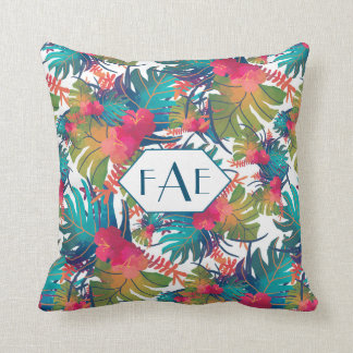 Coussin Carreau floral tropical de monogramme