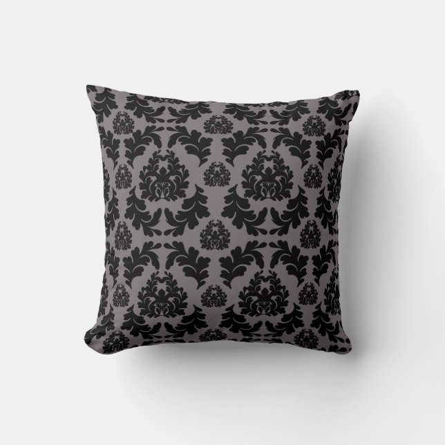 Coussin Carreau gris et noir moderne chic de damassé (Recto)