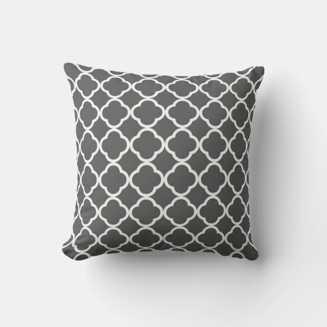 Coussin Carreau gris-foncé de trellis de quatrefoil (Recto)