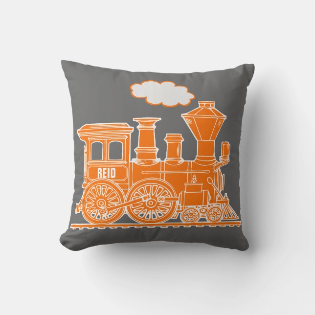 Coussin Carreau gris orange de train nommé de vapeur (Recto)