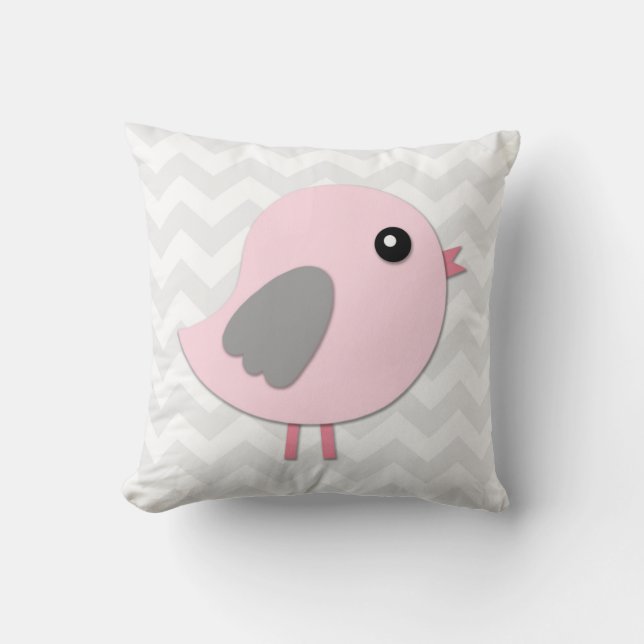 Coussin Carreau gris rose de crèche d'oiseau (Recto)