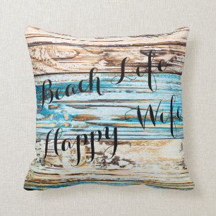 Coussin Carreau heureux de planche de bonne vie d'épouse