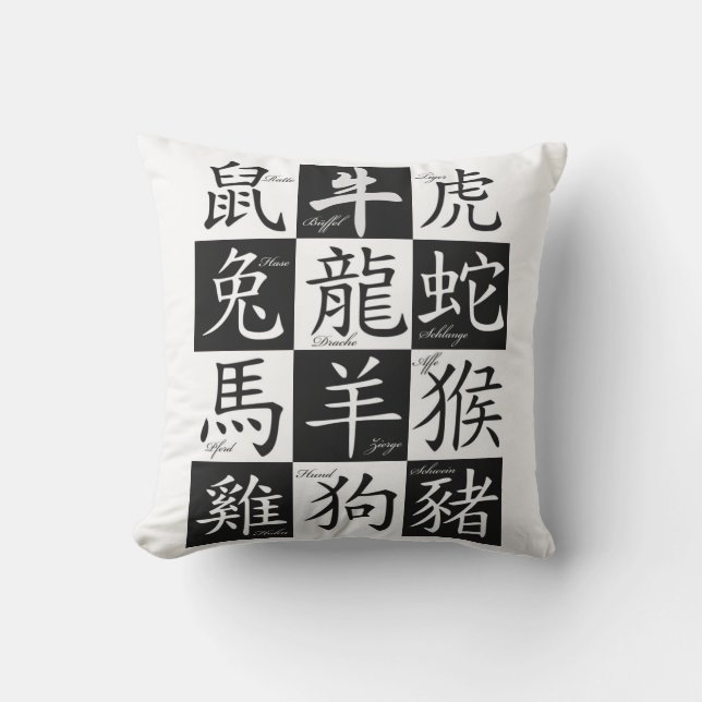 Coussin Carreau japonais de calligraphie et de symboles (Recto)