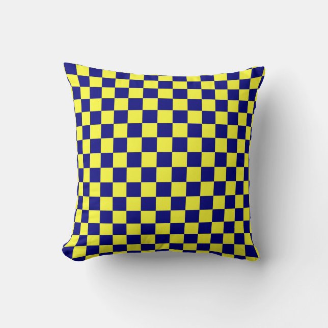 Coussin Carreau jaune et bleu de motif d'échecs (Recto)