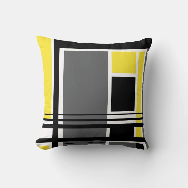 Coussin Carreau jaune gris noir moderne géométrique (Recto)