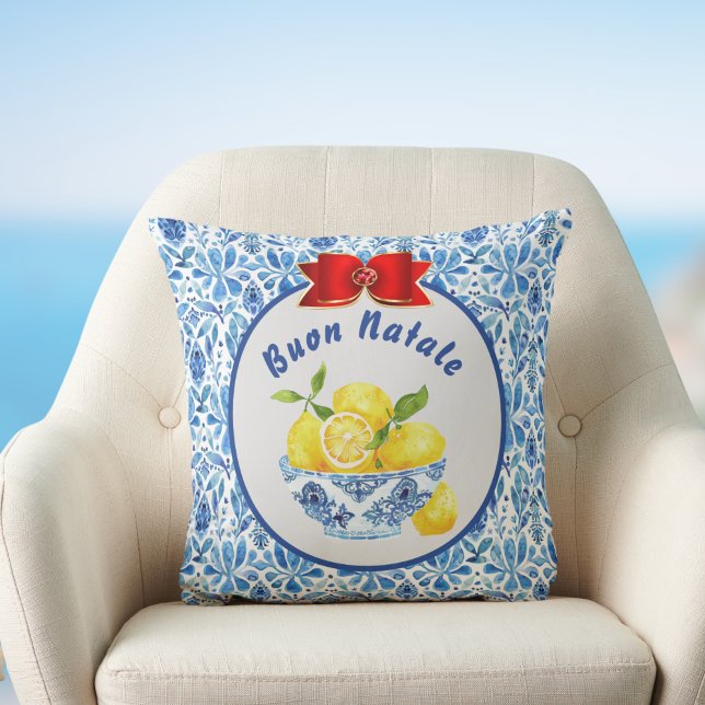 Coussin Carreau méditerranéen au citron Buon Natale Nœud b (Créateur téléchargé)