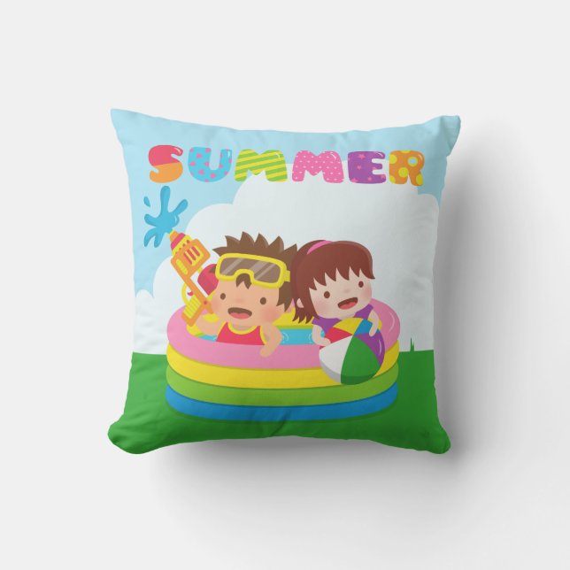 Coussin Carreau mignon d'amusement de piscine d'eau d'été (Recto)