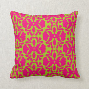 Coussin Carreau moderne chic de damassé de rose et de ver