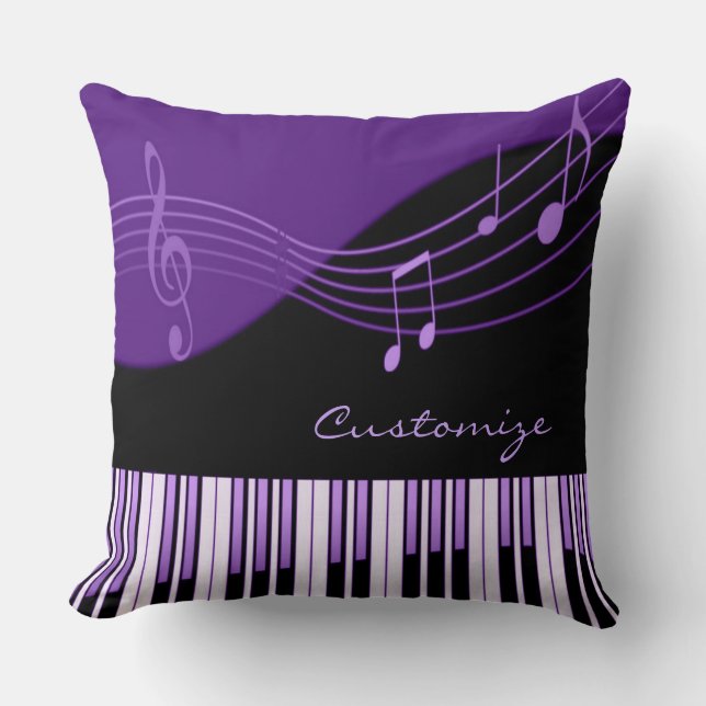Coussin Carreau musical noir et pourpre de mélodie (Recto)