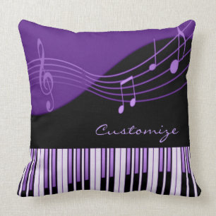 Coussin Carreau musical noir et pourpre de mélodie