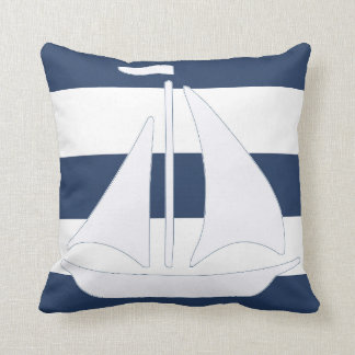 Coussin Carreau nautique de rayure bleue de voilier