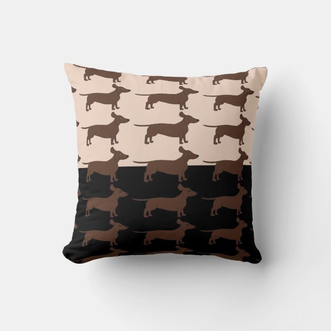Coussin Carreau noir et beige avec des teckels (Recto)