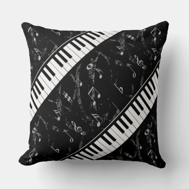 Coussin Carreau noir et blanc 2 de musique de piano (Recto)