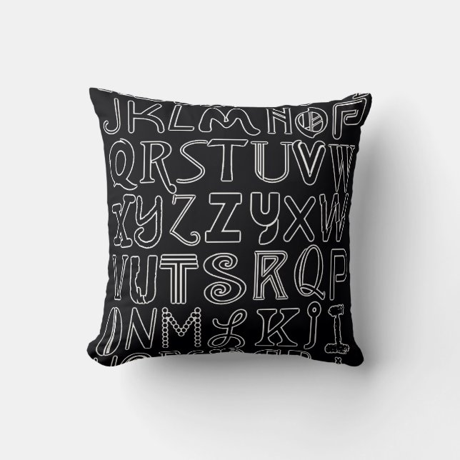 Coussin Carreau noir et blanc d'art d'ensemble d'alphabet (Recto)