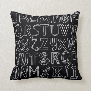 Coussin Carreau noir et blanc d'art d'ensemble d'alphabet