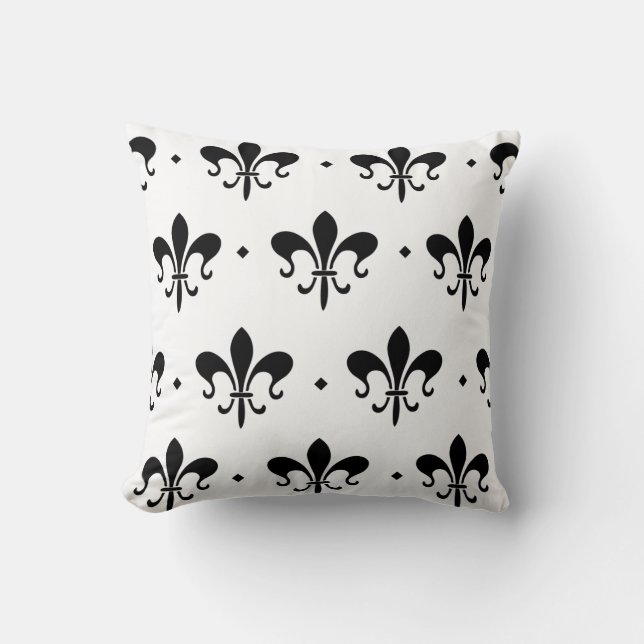 Coussin Carreau noir et blanc de Fleur de Lis Pattern (Recto)