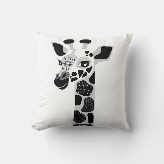 Coussin Carreau noir et blanc de girafe d'animaux de zoo (Recto)