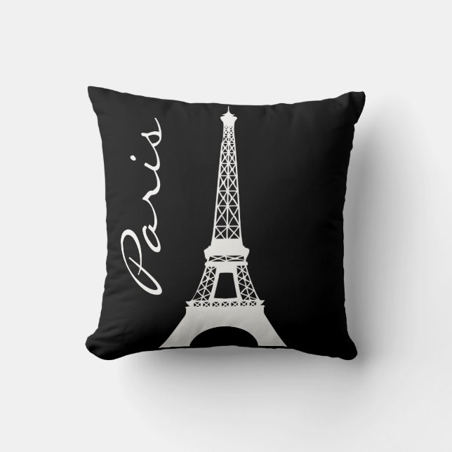 Coussin Carreau noir et blanc de Paris de Tour Eiffel (Recto)