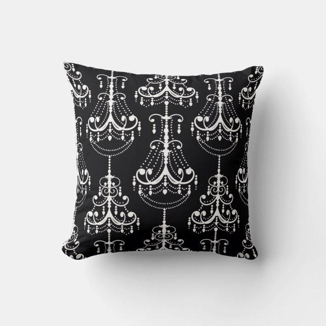 Coussin Carreau noir et blanc moderne chic de lustre (Recto)