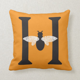 Coussin Carreau noir orange d'abeille de miel du