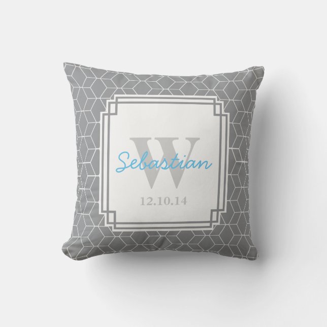 Coussin Carreau personnalisé de bébé modelé par gris (Recto)