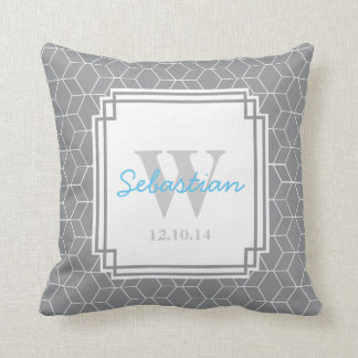 Coussin Carreau personnalisé de bébé modelé par gris