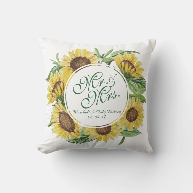Coussin Carreau personnalisé de mariage de guirlande de (Recto)