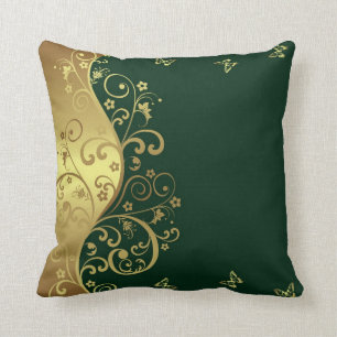 Coussin Carreau--Remous vert-foncé et d'or