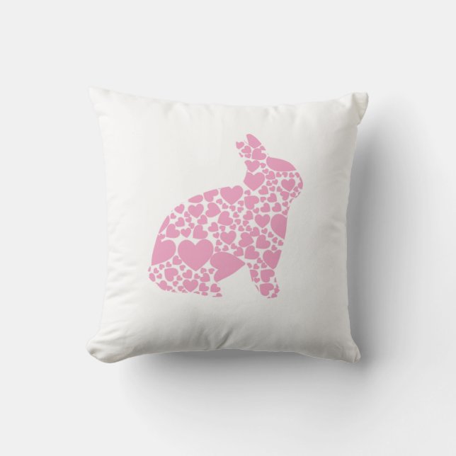 Coussin Carreau rose de lapin de coeur d'amour (Recto)