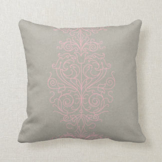 Coussin Carreau rose et gris de damassé