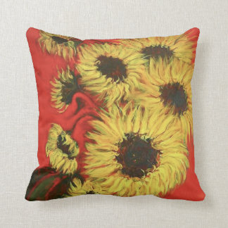 Coussin Carreau rouge et jaune de tournesol