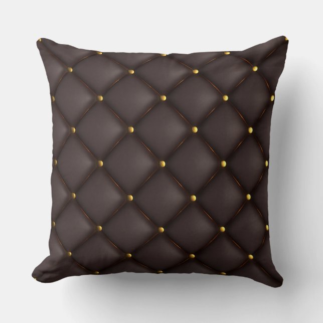 Coussin Carreau simili cuir tufté noir d'impression (Recto)