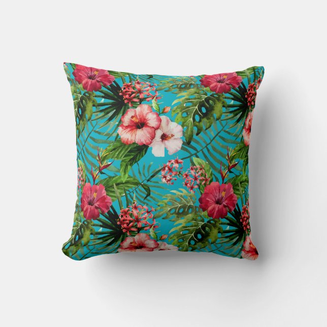 Coussin Carreau tropical de Flamigos et de palmiers (Recto)