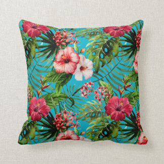 Coussin Carreau tropical de Flamigos et de palmiers