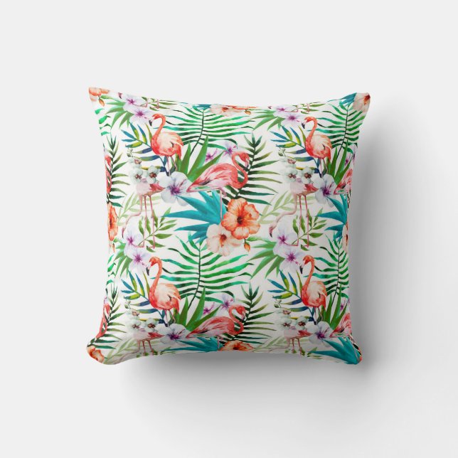 Coussin Carreau tropical de Flamigos et de palmiers (Recto)