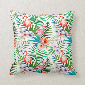 Coussin Carreau tropical de Flamigos et de palmiers
