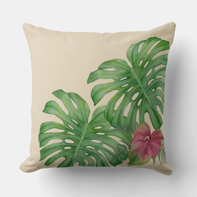 Coussin Carreau tropical de jungle de Monstera et (Recto)