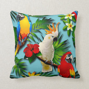 Coussin Carreau tropical d'oiseaux exotiques