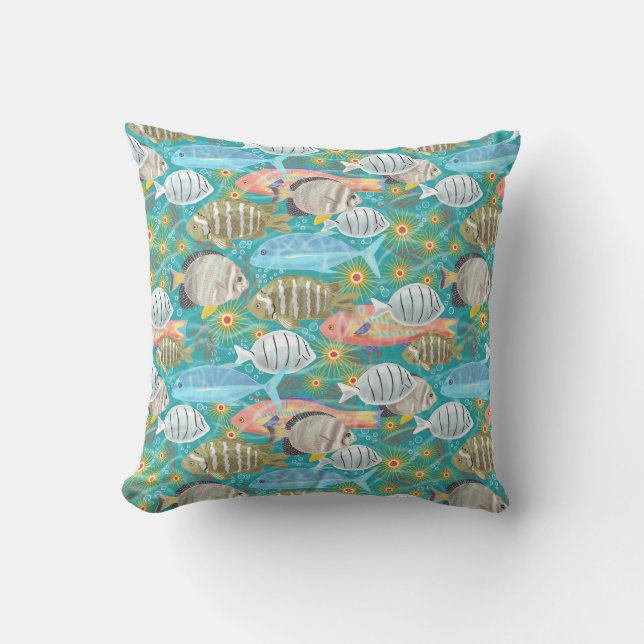 Coussin Carreau tropical hawaïen de poissons (Recto)