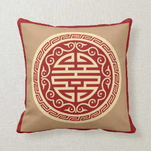 Coussin Carreau vintage rouge de motif de Chinois