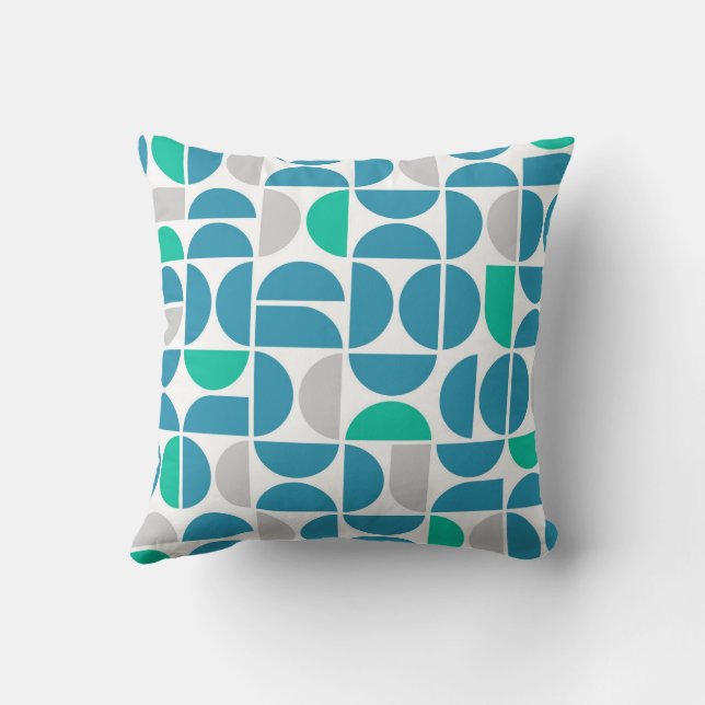 Coussin Carreaux aquatiques du milieu du siècle (Verso)