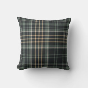 Coussin Carreaux Beige Vert Foncé