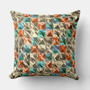 Coussin Carreaux beiges, menthe et corail ou tachés