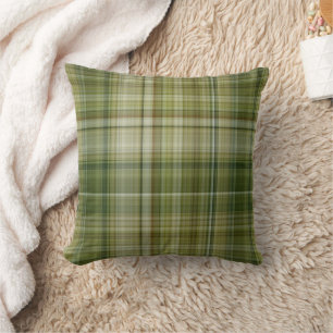 Coussin Carreaux Crème, Brun Clair et Vert Olive des Pluie