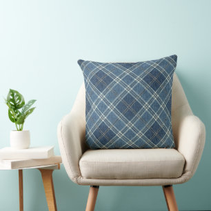 Coussin Carreaux de denim bleu et motif rayé