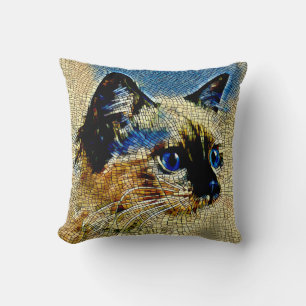 Coussin Carreaux de mosaïque de chats siamois bleu