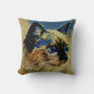 Coussin Carreaux de mosaïque de chats siamois bleu